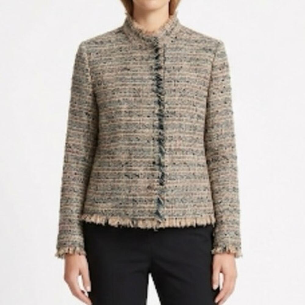 Carlisle Collection Tweed Fringed Multicolor Short Blazer Jacket Size 4